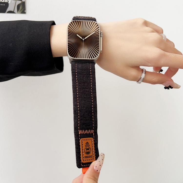For Apple Watch 42mm / 41mm / 40mm / 38mm Denim Nylon Hook and Loop Fastener Canvas Watch Band(Black) by bashfashion