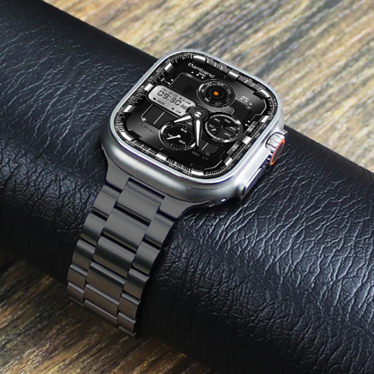 For Apple Watch 46mm / 49mm / 45mm / 44mm Norman Clasp Three-Link Stainless Steel Watch Band(Tin Color) by bashfashion
