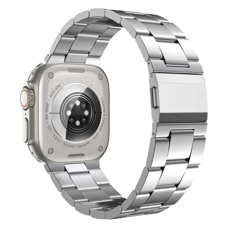 For Apple Watch 46mm / 49mm / 45mm / 44mm Norman Clasp Three-Link Stainless Steel Watch Band(Silver) by bashfashion