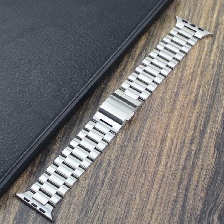 For Apple Watch 46mm / 49mm / 45mm / 44mm Norman Clasp Three-Link Stainless Steel Watch Band(Silver) by bashfashion
