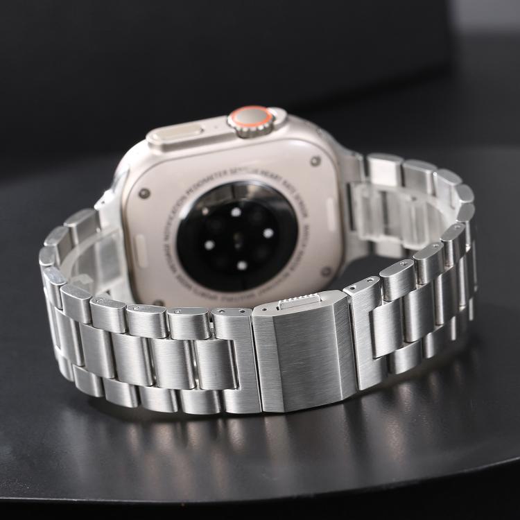 For Apple Watch 46mm / 49mm / 45mm / 44mm Norman Clasp Three-Link Stainless Steel Watch Band(Silver) by bashfashion