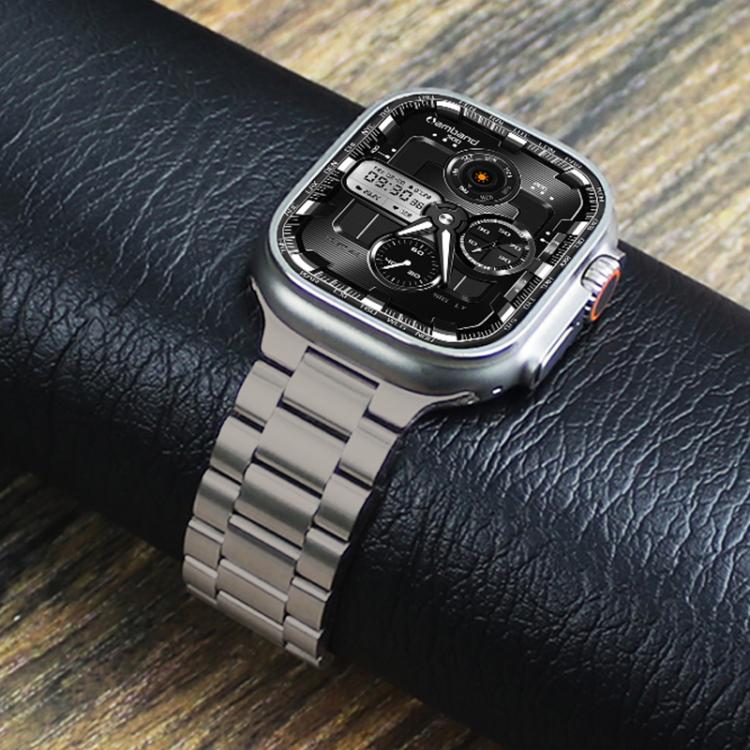 For Apple Watch 46mm / 49mm / 45mm / 44mm Norman Clasp Three-Link Titanium Alloy Watch Band(Titanium) by bashfashion