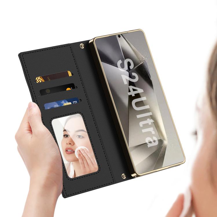 For Samsung Galaxy S24 Ultra 5G GKK Plating Diamond Texture Leather Phone Case With Crossbody Chain(Black) by GKK