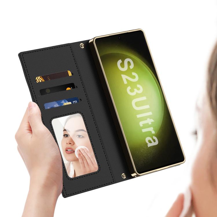 For Samsung Galaxy S23 Ultra 5G GKK Plating Diamond Texture Leather Phone Case With Crossbody Chain(Titanium Gray) by GKK