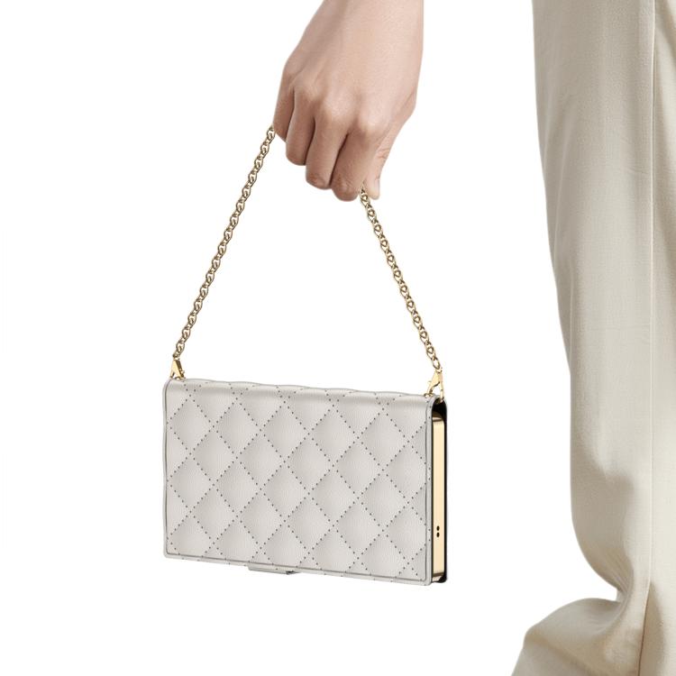 For Samsung Galaxy S23 Ultra 5G GKK Plating Diamond Texture Leather Phone Case With Crossbody Chain(Titanium Gray) by GKK