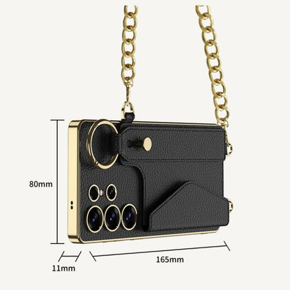 For Samsung Galaxy S25 Ultra 5G GKK Plating Leather Card Holder Full Coverage Phone Case With Bracelet(Black) by GKK