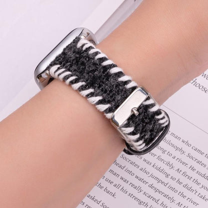 For Apple Watch 46mm / 49mm / 45mm / 44mm Retro Stitched Wool Genuine Leather Watch Band(Black) by bashfashion