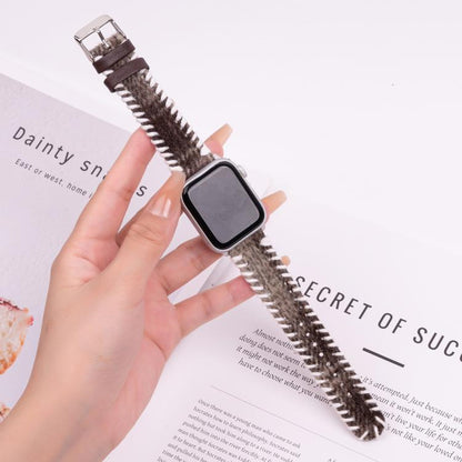 For Apple Watch 46mm / 49mm / 45mm / 44mm Retro Stitched Wool Genuine Leather Watch Band(Coffee) by bashfashion