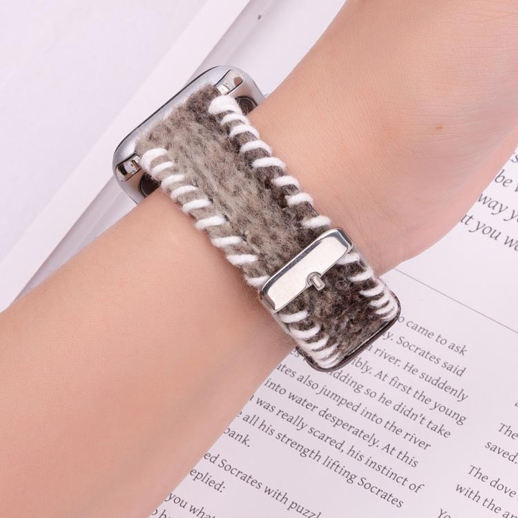 For Apple Watch 46mm / 49mm / 45mm / 44mm Retro Stitched Wool Genuine Leather Watch Band(Coffee) by bashfashion