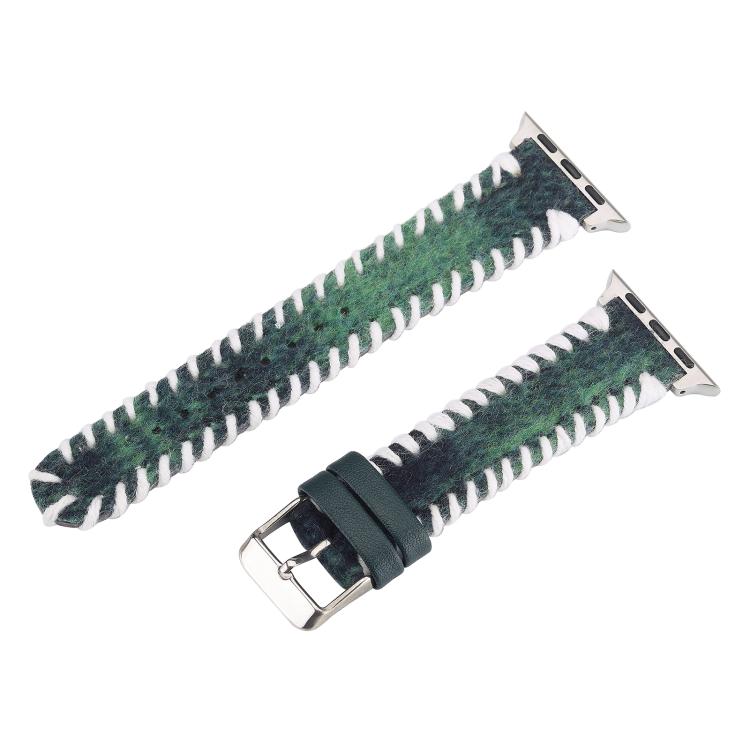 For Apple Watch 46mm / 49mm / 45mm / 44mm Retro Stitched Wool Genuine Leather Watch Band(Green) by bashfashion