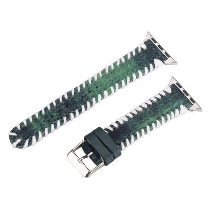 For Apple Watch 46mm / 49mm / 45mm / 44mm Retro Stitched Wool Genuine Leather Watch Band(Green) by bashfashion