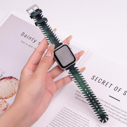 For Apple Watch 46mm / 49mm / 45mm / 44mm Retro Stitched Wool Genuine Leather Watch Band(Green) by bashfashion