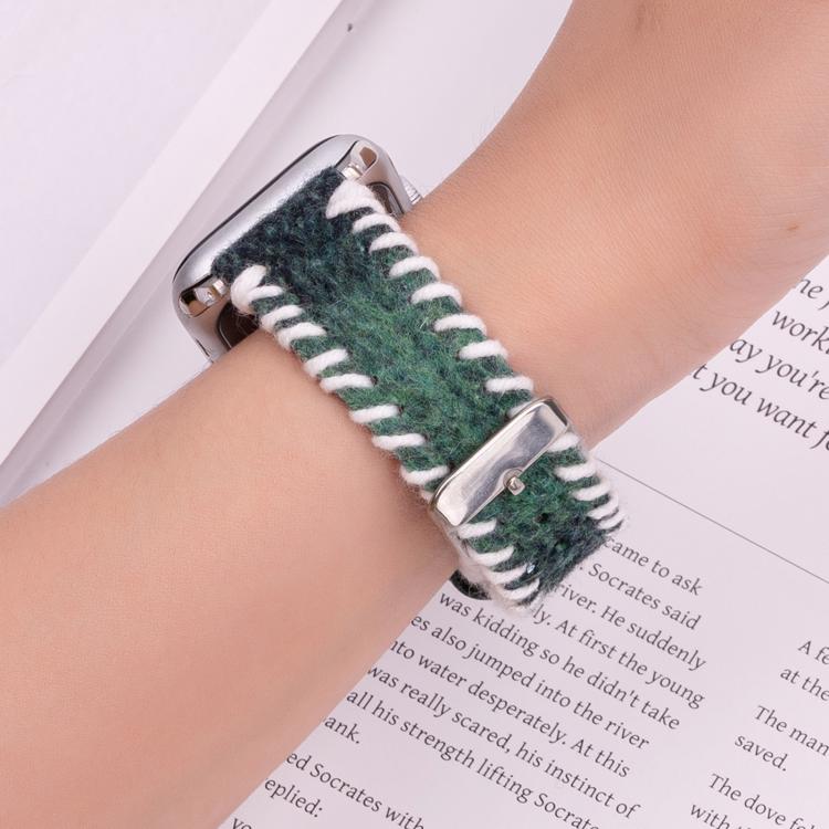 For Apple Watch 46mm / 49mm / 45mm / 44mm Retro Stitched Wool Genuine Leather Watch Band(Green) by bashfashion