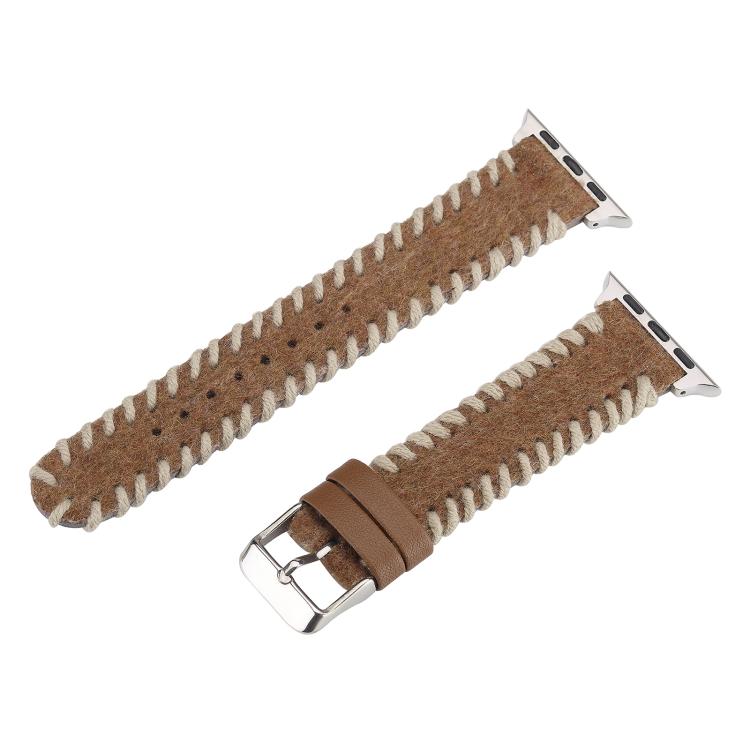 For Apple Watch 46mm / 49mm / 45mm / 44mm Retro Stitched Wool Genuine Leather Watch Band(Beige Brown) by bashfashion