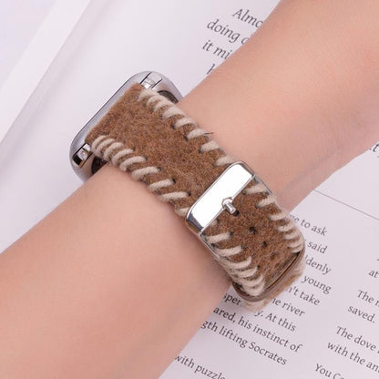 For Apple Watch 46mm / 49mm / 45mm / 44mm Retro Stitched Wool Genuine Leather Watch Band(Beige Brown) by bashfashion