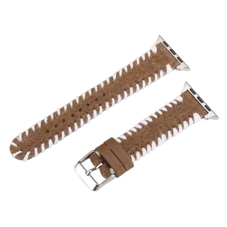 For Apple Watch 42mm / 41mm / 40mm / 38mm Retro Stitched Wool Genuine Leather Watch Band(White Brown) by bashfashion