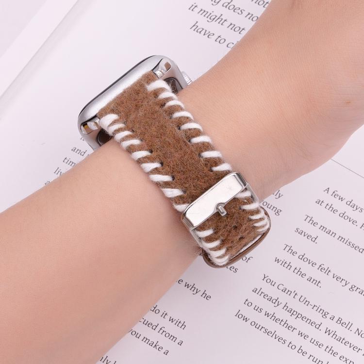 For Apple Watch 42mm / 41mm / 40mm / 38mm Retro Stitched Wool Genuine Leather Watch Band(White Brown) by bashfashion