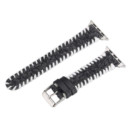 For Apple Watch 42mm / 41mm / 40mm / 38mm Retro Stitched Wool Genuine Leather Watch Band(Black) by bashfashion