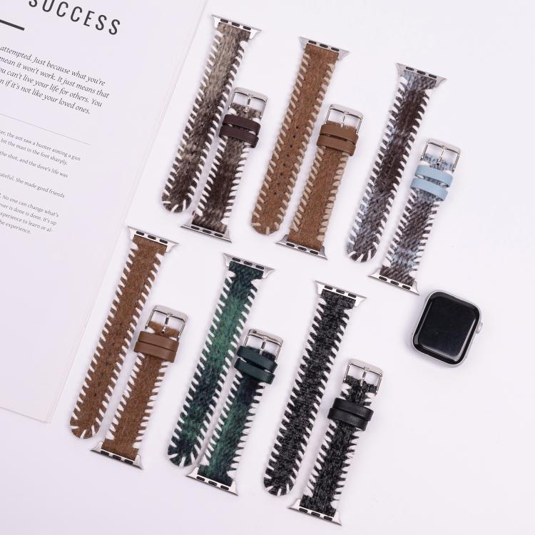 For Apple Watch 46mm / 49mm / 45mm / 44mm Retro Stitched Wool Genuine Leather Watch Band(Beige Brown) by bashfashion