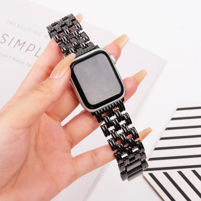 For Apple Watch 46mm / 49mm / 45mm / 44mm Five-bead Stripe Stainless Steel Watch Band(Black) by bashfashion
