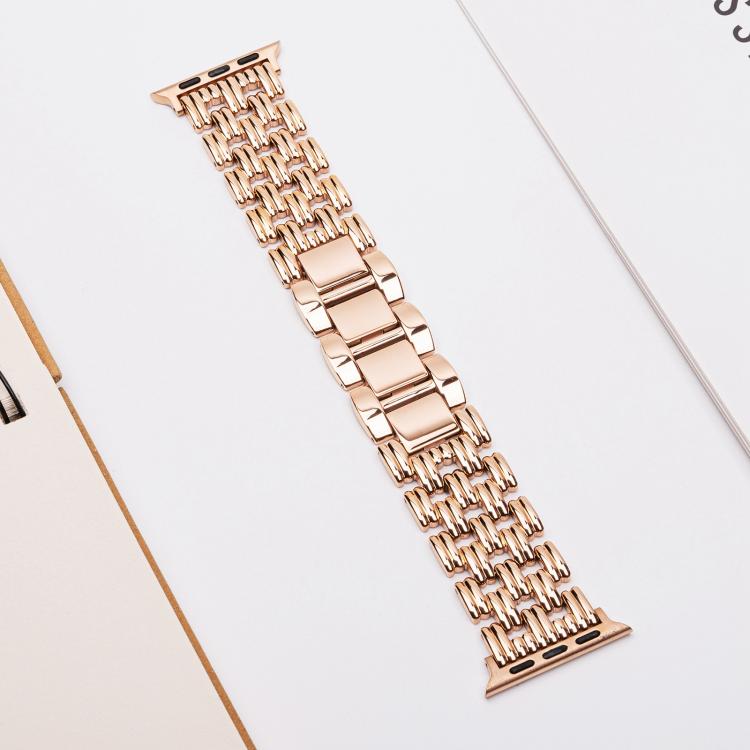 For Apple Watch 46mm / 49mm / 45mm / 44mm Five-bead Stripe Stainless Steel Watch Band(Rose Gold) by bashfashion