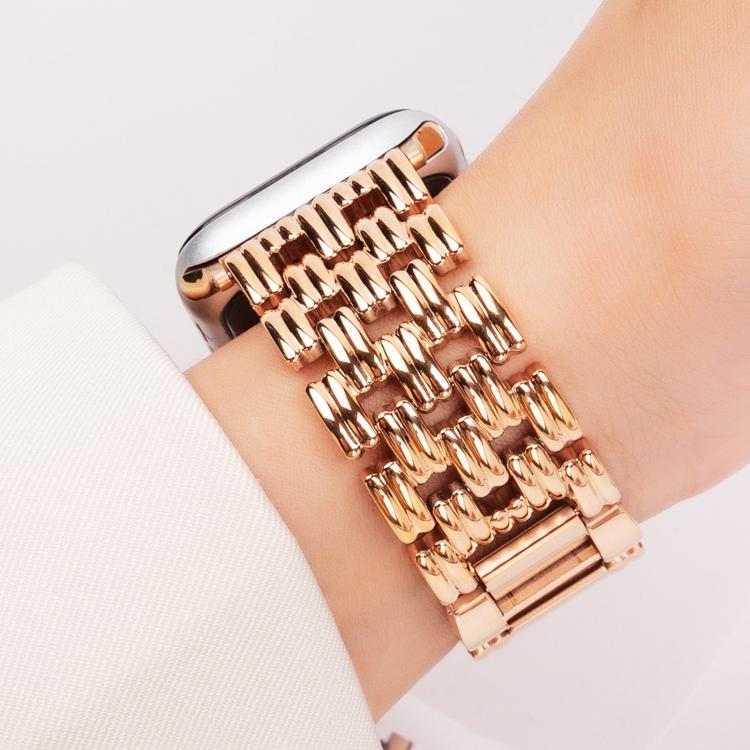 For Apple Watch 46mm / 49mm / 45mm / 44mm Five-bead Stripe Stainless Steel Watch Band(Rose Gold) by bashfashion
