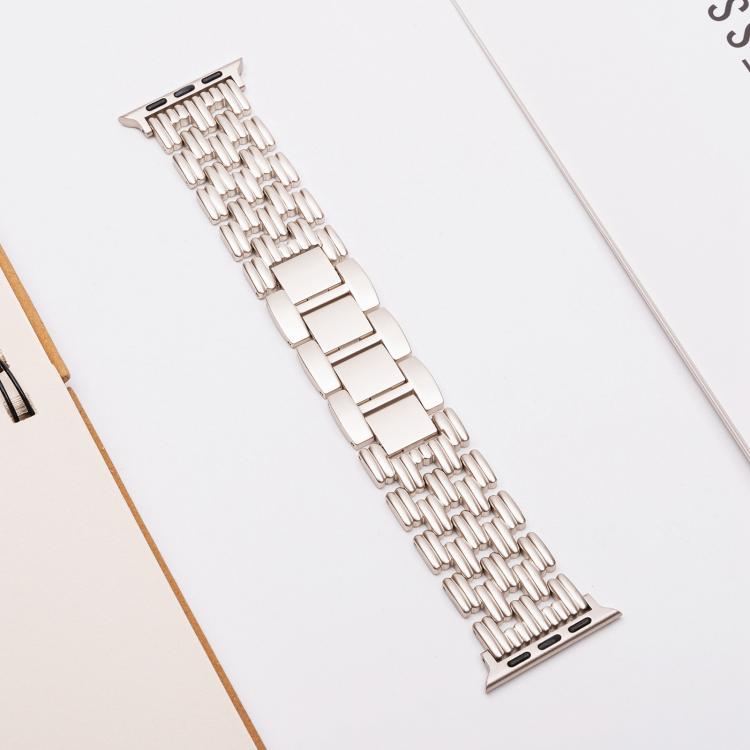 For Apple Watch 46mm / 49mm / 45mm / 44mm Five-bead Stripe Stainless Steel Watch Band(Starlight) by bashfashion