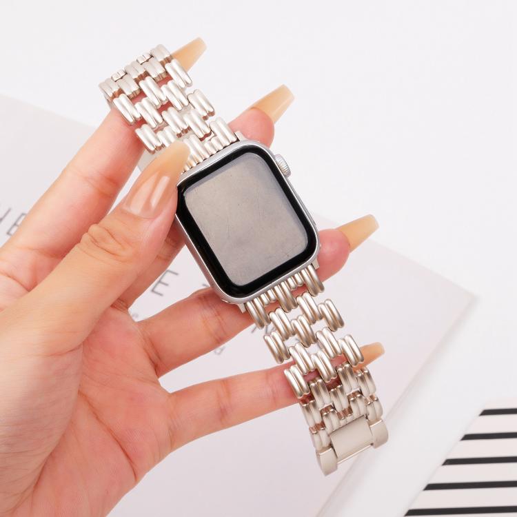 For Apple Watch 46mm / 49mm / 45mm / 44mm Five-bead Stripe Stainless Steel Watch Band(Starlight) by bashfashion