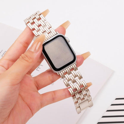 For Apple Watch 46mm / 49mm / 45mm / 44mm Five-bead Stripe Stainless Steel Watch Band(Starlight) by bashfashion