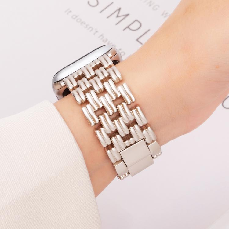 For Apple Watch 46mm / 49mm / 45mm / 44mm Five-bead Stripe Stainless Steel Watch Band(Starlight) by bashfashion