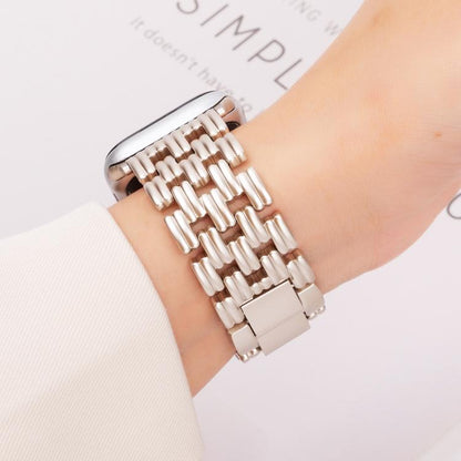 For Apple Watch 46mm / 49mm / 45mm / 44mm Five-bead Stripe Stainless Steel Watch Band(Starlight) by bashfashion