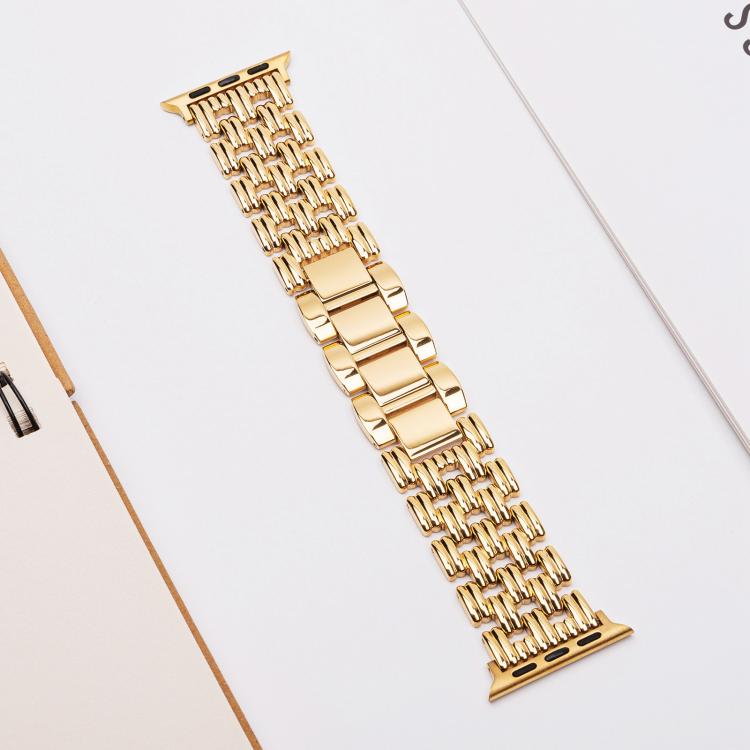 For Apple Watch 42mm / 41mm / 40mm / 38mm Five-bead Stripe Stainless Steel Watch Band(Gold) by bashfashion