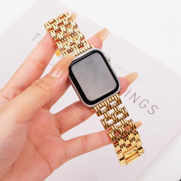 For Apple Watch 42mm / 41mm / 40mm / 38mm Five-bead Stripe Stainless Steel Watch Band(Gold) by bashfashion