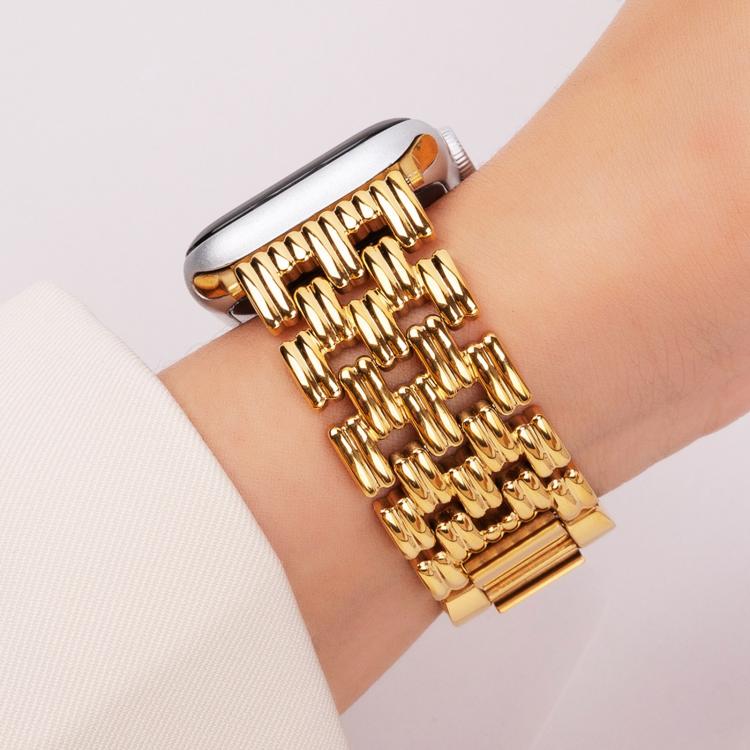 For Apple Watch 42mm / 41mm / 40mm / 38mm Five-bead Stripe Stainless Steel Watch Band(Gold) by bashfashion