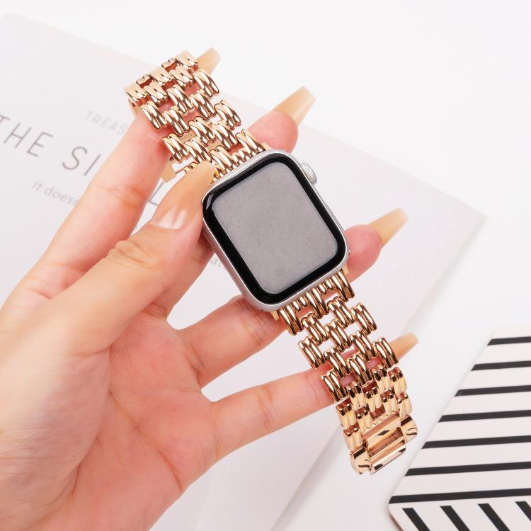 For Apple Watch 42mm / 41mm / 40mm / 38mm Five-bead Stripe Stainless Steel Watch Band(Rose Gold) by bashfashion