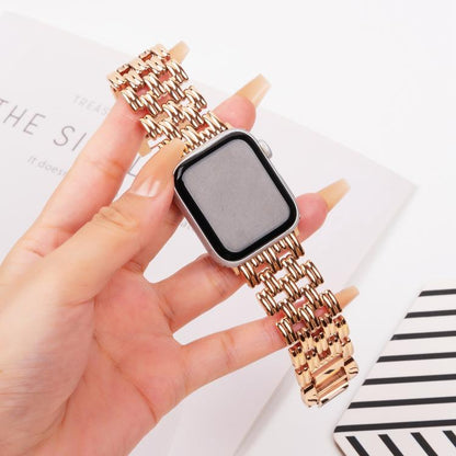 For Apple Watch 42mm / 41mm / 40mm / 38mm Five-bead Stripe Stainless Steel Watch Band(Rose Gold) by bashfashion