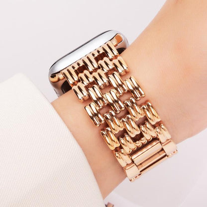 For Apple Watch 42mm / 41mm / 40mm / 38mm Five-bead Stripe Stainless Steel Watch Band(Rose Gold) by bashfashion