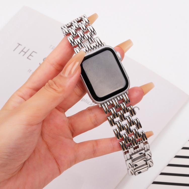 For Apple Watch 42mm / 41mm / 40mm / 38mm Five-bead Stripe Stainless Steel Watch Band(Silver) by bashfashion