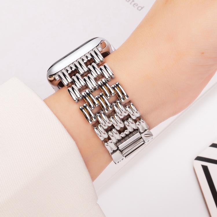 For Apple Watch 42mm / 41mm / 40mm / 38mm Five-bead Stripe Stainless Steel Watch Band(Silver) by bashfashion