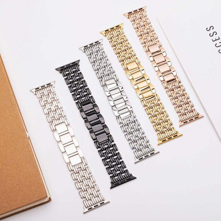 For Apple Watch 46mm / 49mm / 45mm / 44mm Five-bead Stripe Stainless Steel Watch Band(Rose Gold) by bashfashion