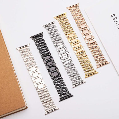 For Apple Watch 42mm / 41mm / 40mm / 38mm Five-bead Stripe Stainless Steel Watch Band(Gold) by bashfashion