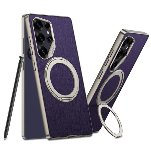 For Samsung Galaxy S25 Ultra 5G GKK Metal Paint Skin Feel Leather Phone Case With Magnetic Rotating Holder, Not Included Pen(Purple) by GKK