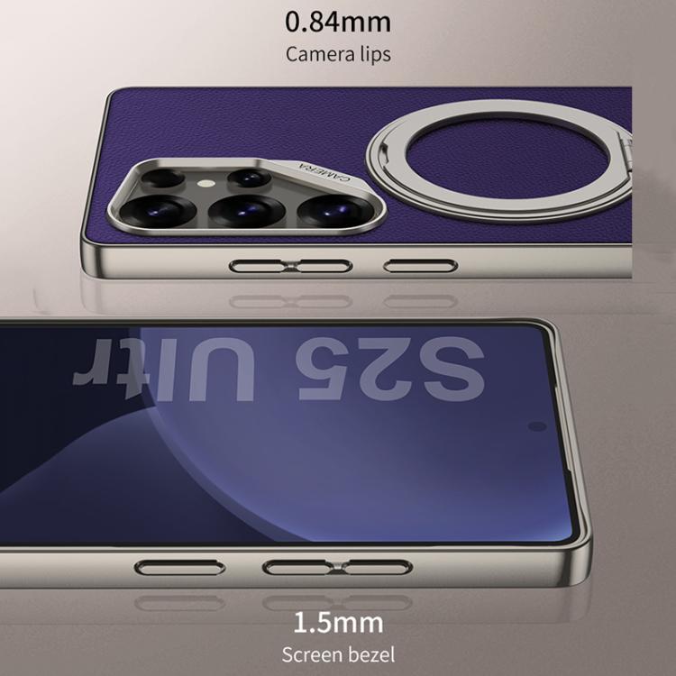 For Samsung Galaxy S25 Ultra 5G GKK Metal Paint Skin Feel Leather Phone Case With Magnetic Rotating Holder, Not Included Pen(Purple) by GKK