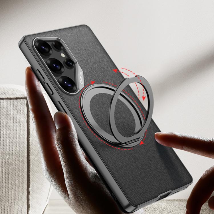 For Samsung Galaxy S25 Ultra 5G GKK Metal Paint Skin Feel Leather Phone Case With Magnetic Rotating Holder, Not Included Pen(Purple) by GKK