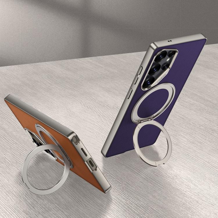 For Samsung Galaxy S25 Ultra 5G GKK Metal Paint Skin Feel Leather Phone Case With Magnetic Rotating Holder, Not Included Pen(Purple) by GKK