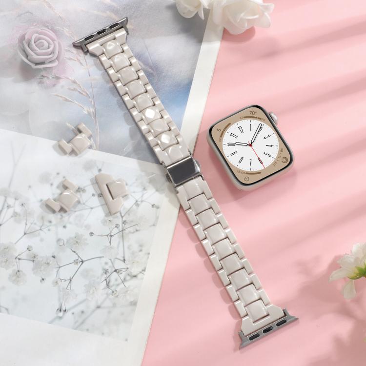 For Apple Watch 42mm / 41mm / 40mm / 38mm Small Waist Rhombus Three-bead Resin Watch Band(Milk Tea) by bashfashion