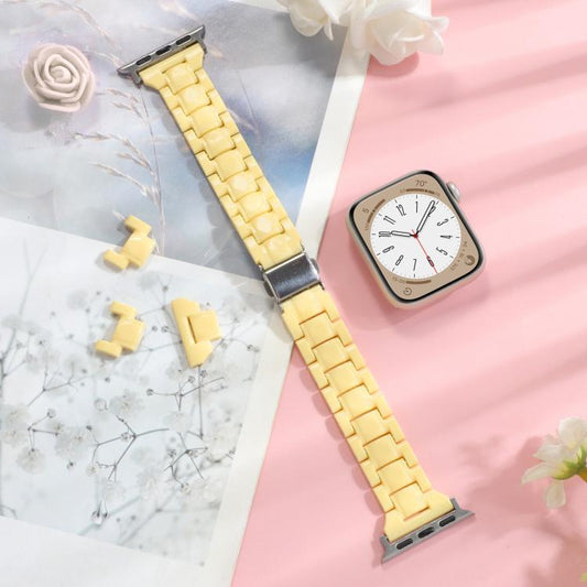 For Apple Watch 42mm / 41mm / 40mm / 38mm Small Waist Rhombus Three-bead Resin Watch Band(Lemon Yellow) by bashfashion