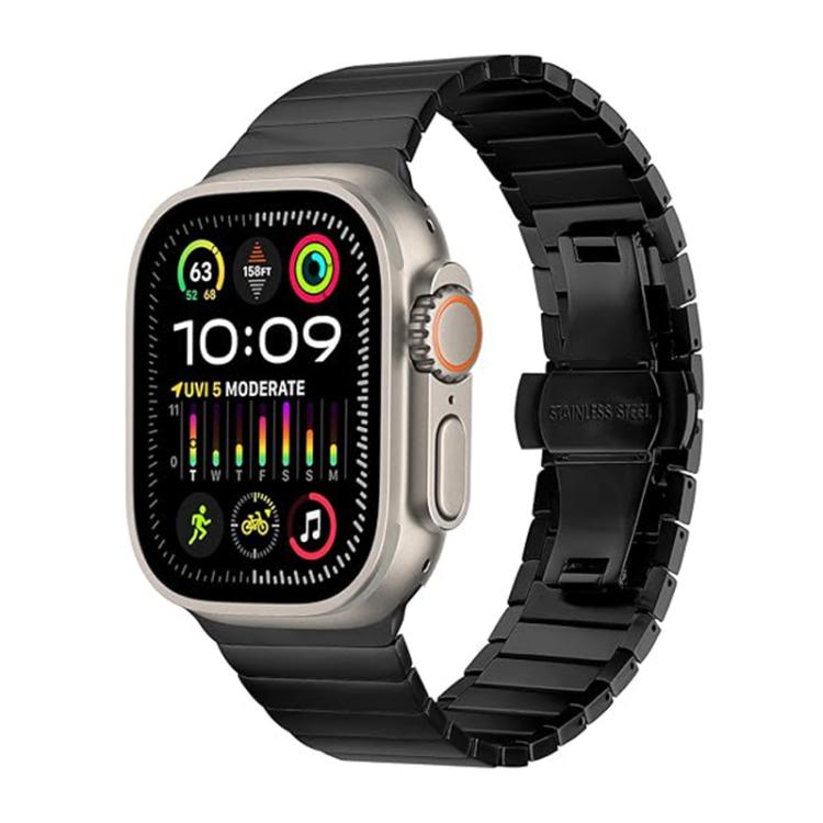 For Apple Watch 46mm / 49mm / 45mm / 44mm Butterfly Clasp One-Bead Titanium Alloy Watch Band(Black) by bashfashion