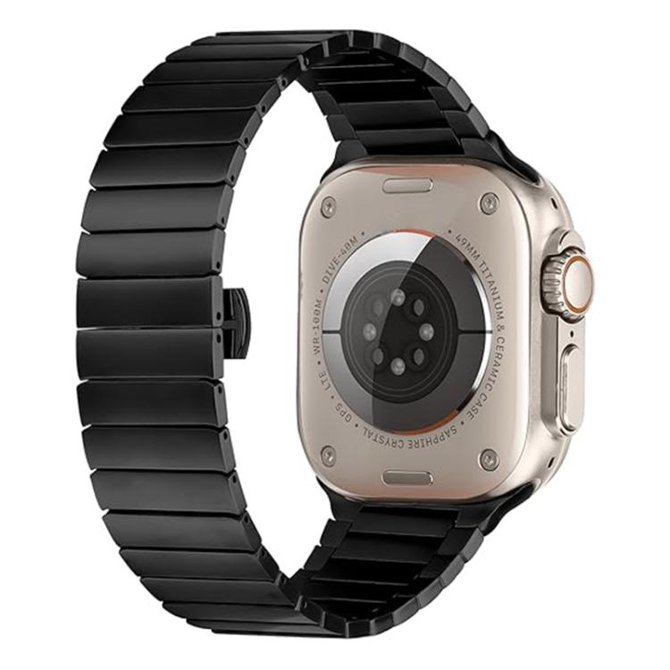 For Apple Watch 46mm / 49mm / 45mm / 44mm Butterfly Clasp One-Bead Titanium Alloy Watch Band(Black) by bashfashion