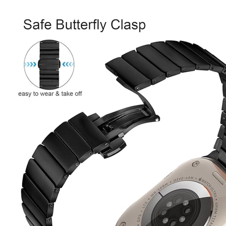 For Apple Watch 46mm / 49mm / 45mm / 44mm Butterfly Clasp One-Bead Titanium Alloy Watch Band(Black) by bashfashion